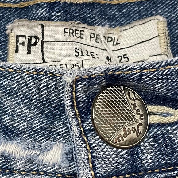 Free People Lace Trim Distressed Denim Shorts - Blue - 25 - Picture 9 of 10